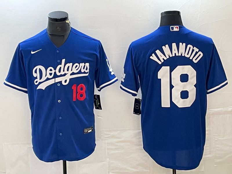 Men Los Angeles Dodgers #18 Yamamoto Blue Nike Game MLB Jersey style 6